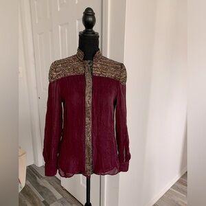 Parker Blouse with bronze embossed chain trim.size S color Plum